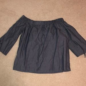 Blue and white striped off the shoulder shirt